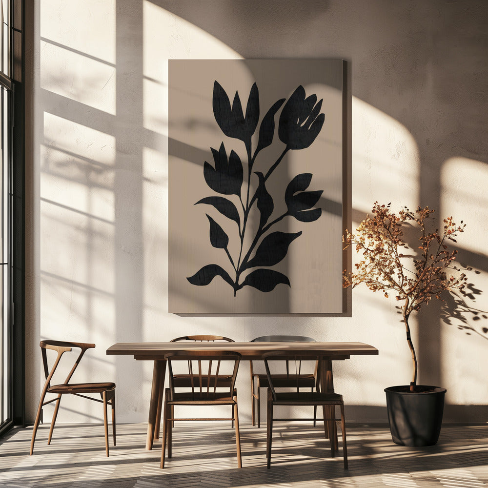 Black Tulips Modern Botanical Silhouette | Canvas