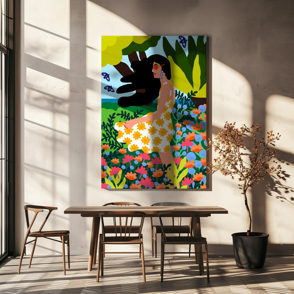 Bloemen zomermeisje | Canvas
