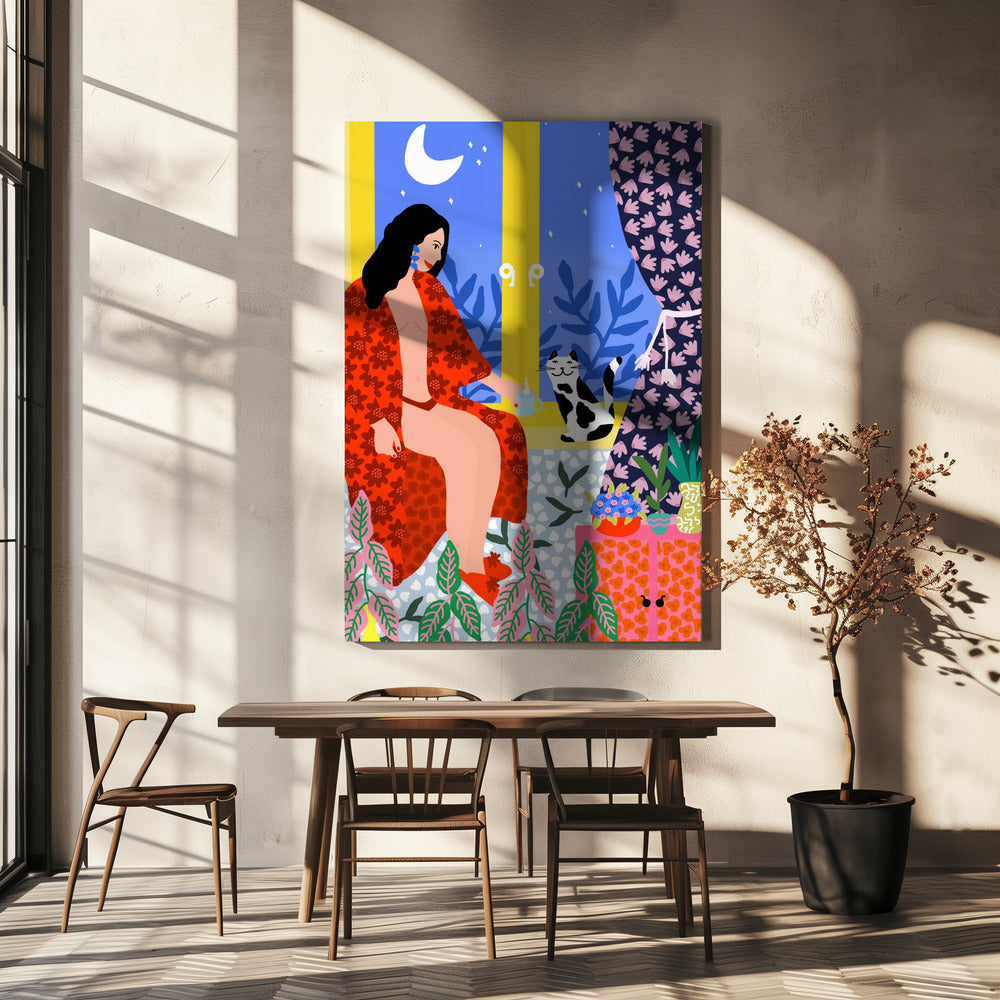 Evening Tea With Cat | Canvas