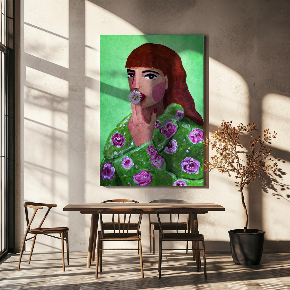 Vrouw die een bloem rookt | Canvas