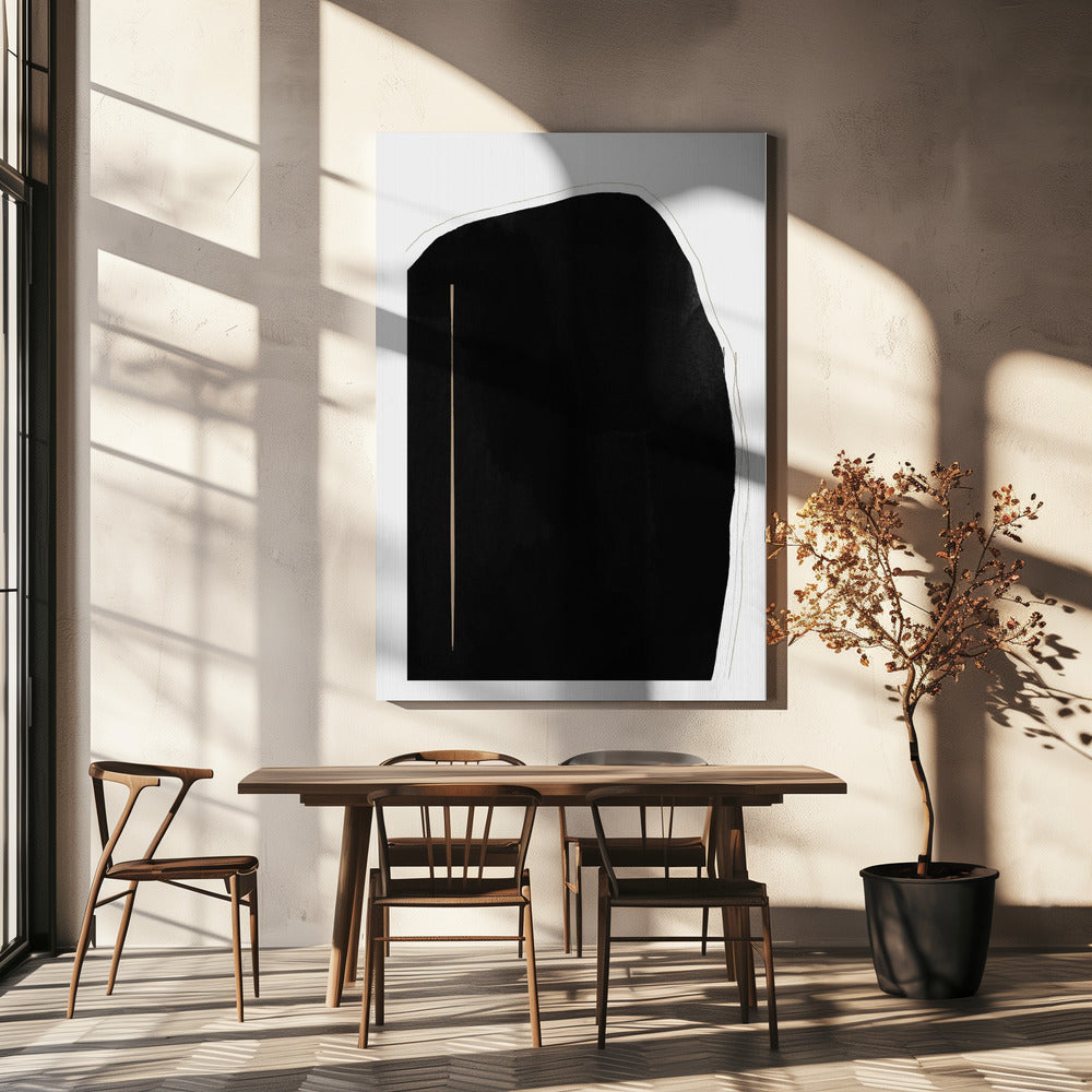 Irregular Black Shape With A Thin Vertical Line | Canvas