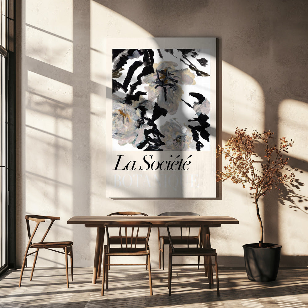 La Société Botanique Zwarte en witte en crèmekleurige bloemen 2 | Canvas