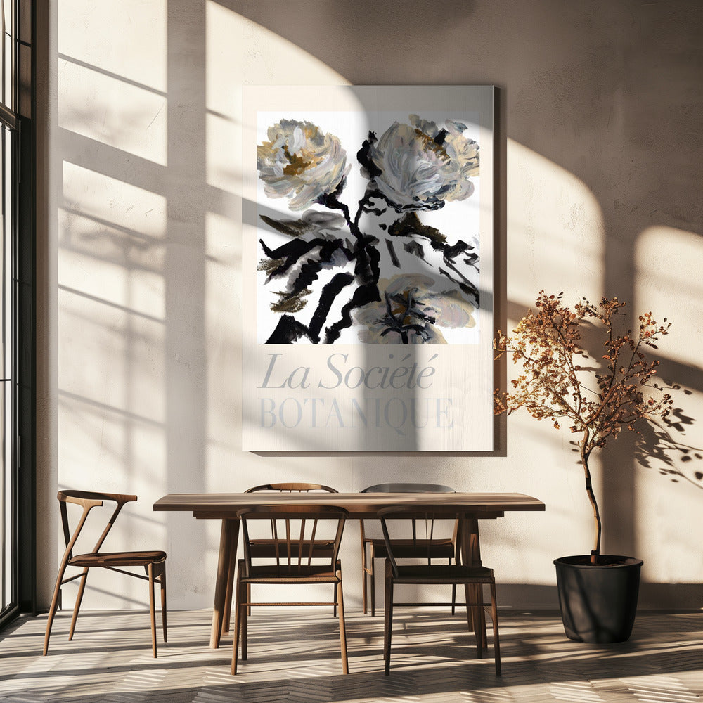 La Société Botanique Zwarte, witte en crèmekleurige bloemen | Canvas