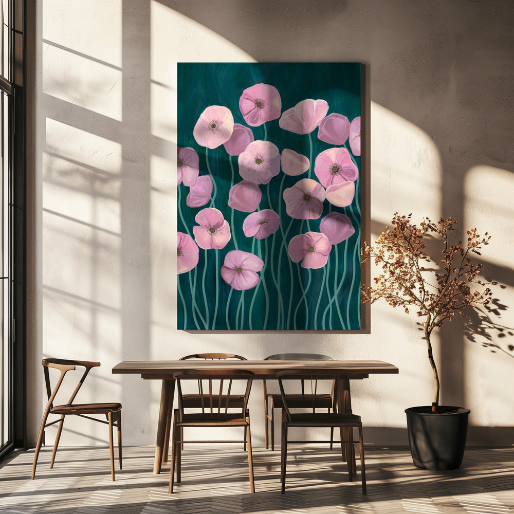 Roze klaprozen | Canvas