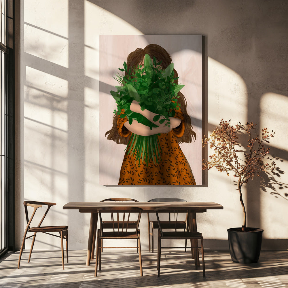 Meisje met boeket | Canvas