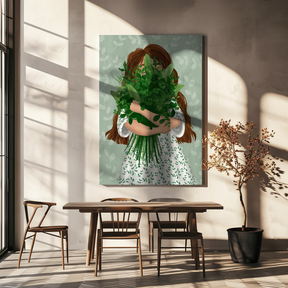 Meisje met boeket | Canvas