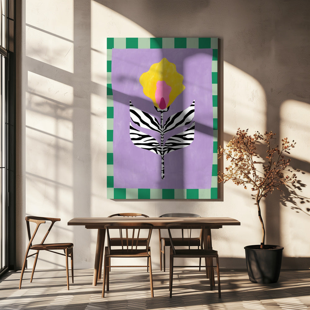 Bloem met zebrapatroonbladeren | Canvas