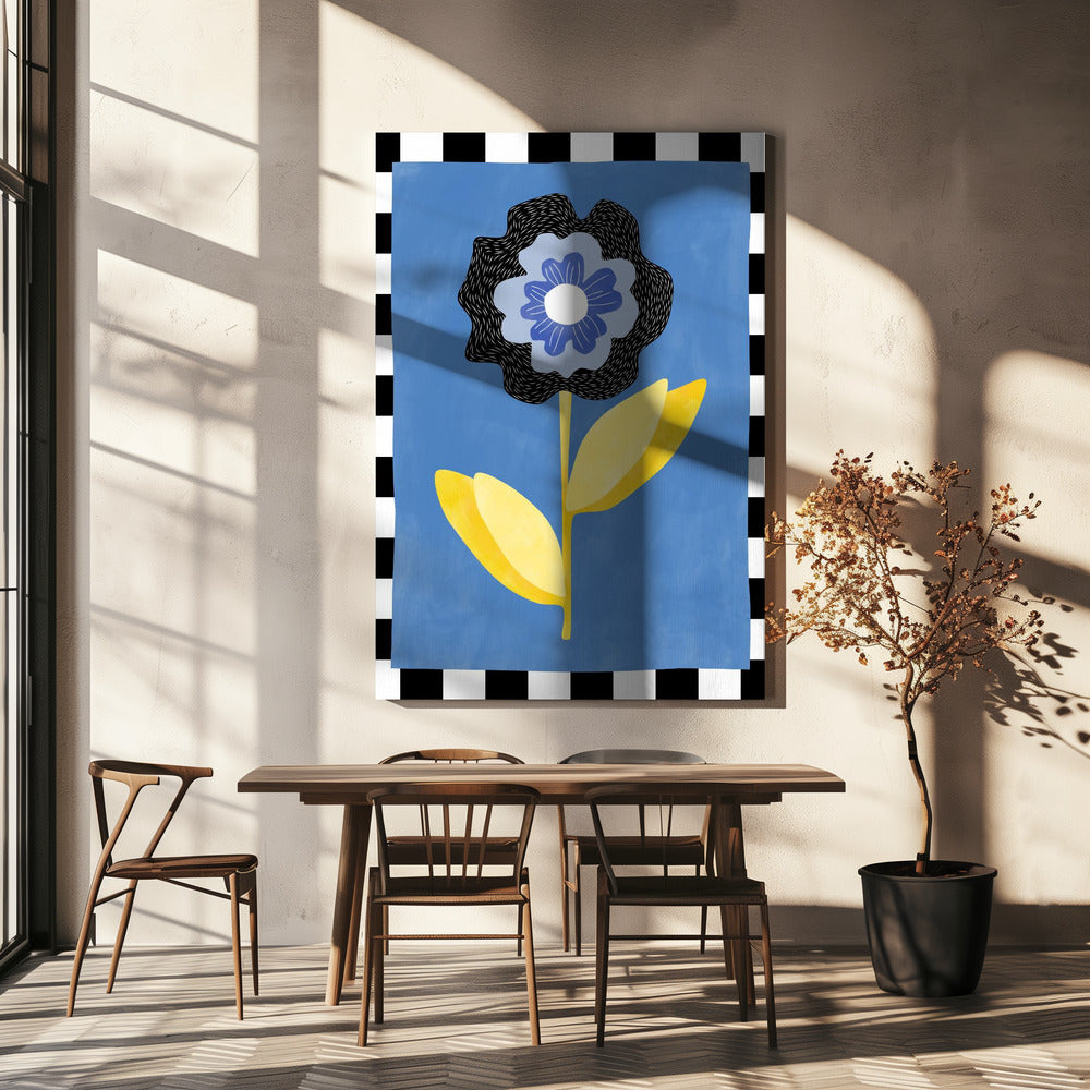 Bloem met een blauw en zwart bloemblaadje | Canvas