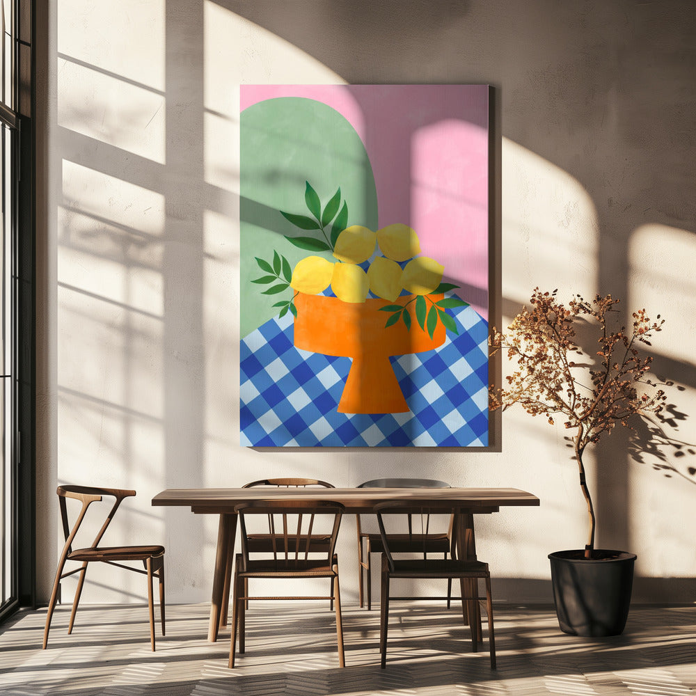 Gele citroenen met groene bladeren | Canvas