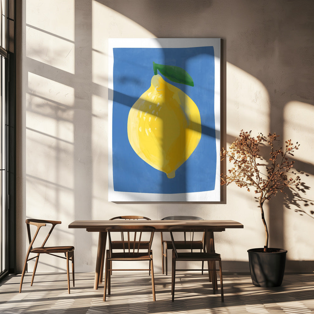 Simplistisch schilderij van een citroen | Canvas