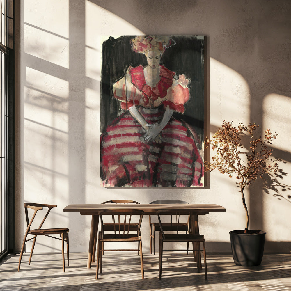 Woman in a Flowing Red Stripes Dress | Canvas