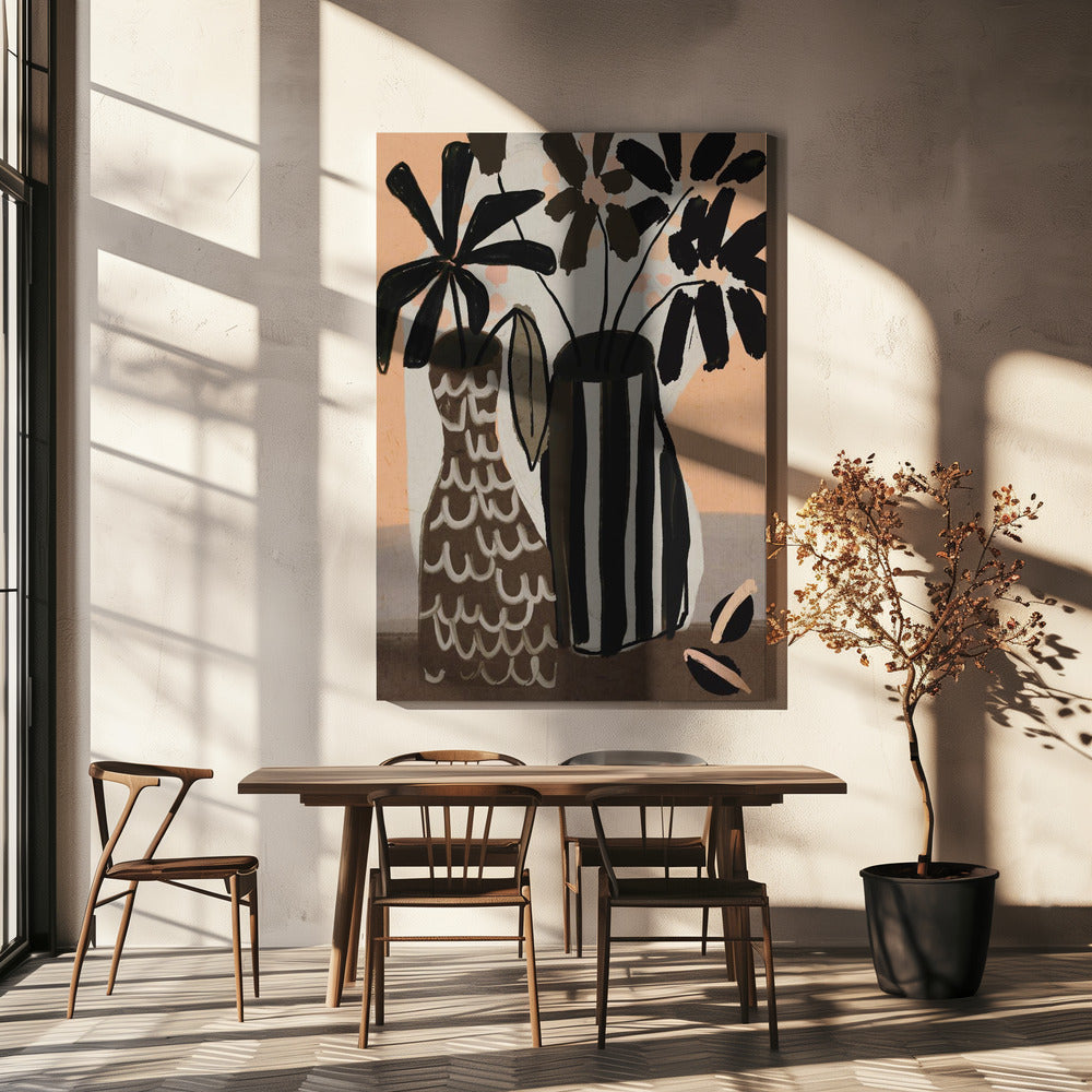Gestreepte vazen bloeien | Canvas