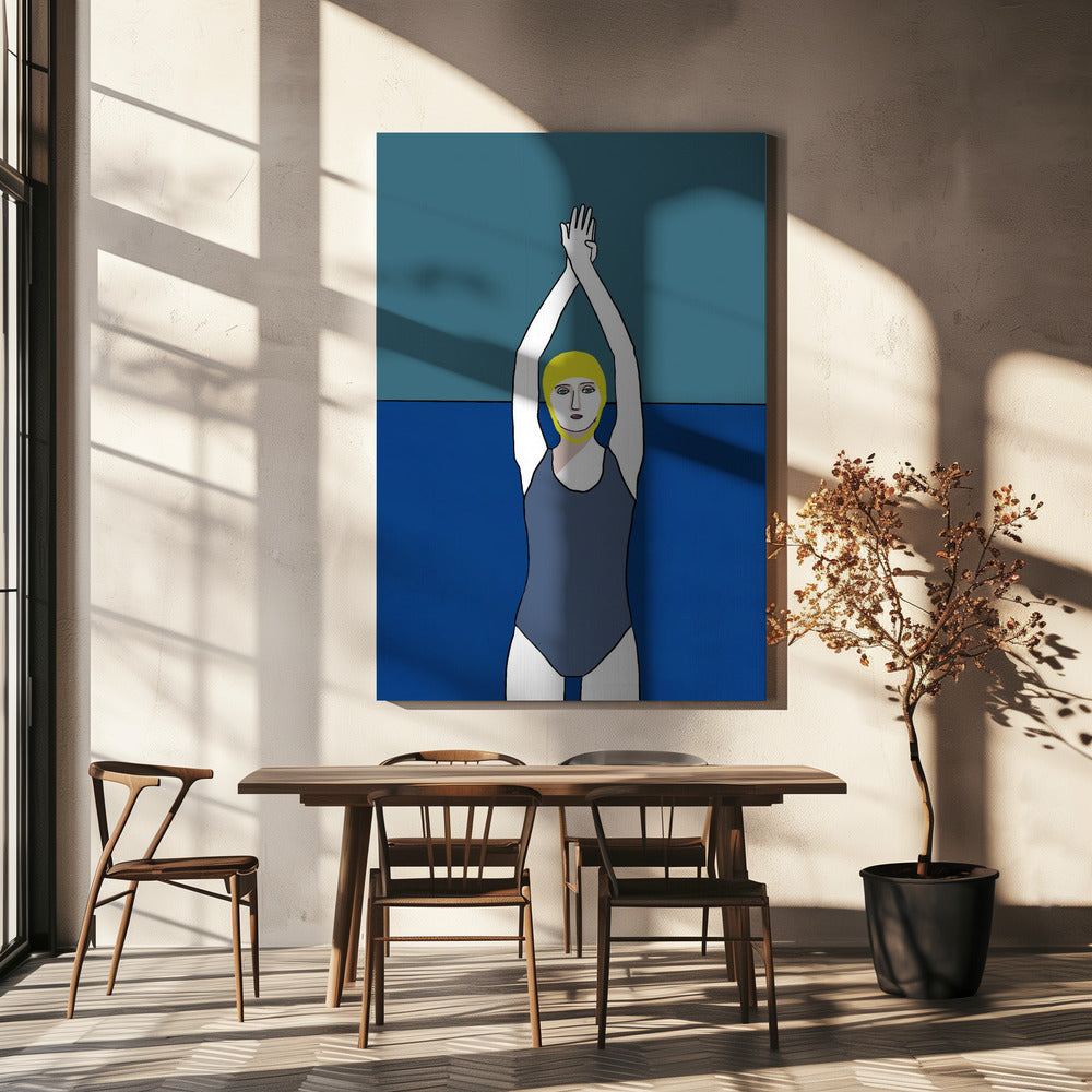 Zwemmer met gele muts | Canvas