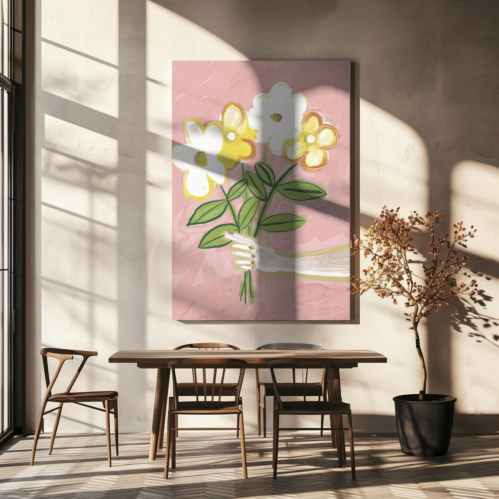 Bos bloemen roze en geel | Canvas