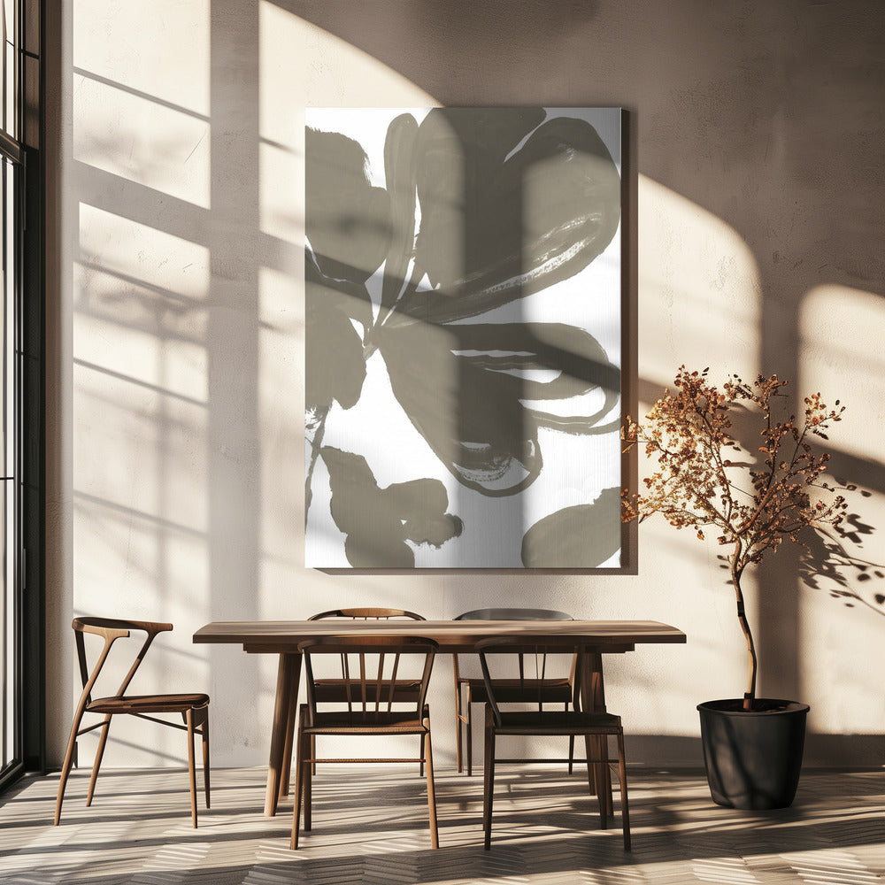 Reuzen Taupe Bloemen 1 | Canvas