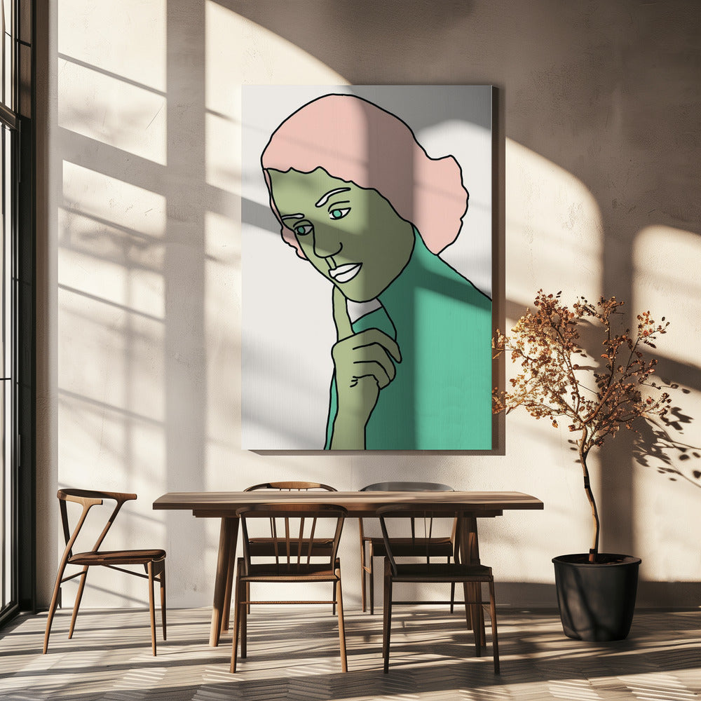 Dame Denkend Groen | Canvas