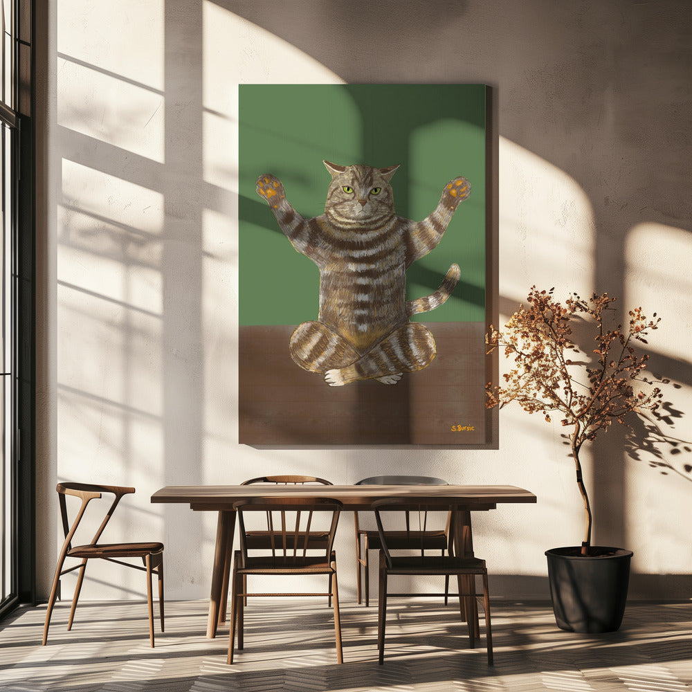 Yoga Kat Groene Achtergrond | Canvas