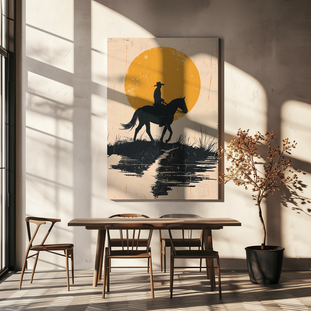 Cowboy in de zonsondergang | Canvas