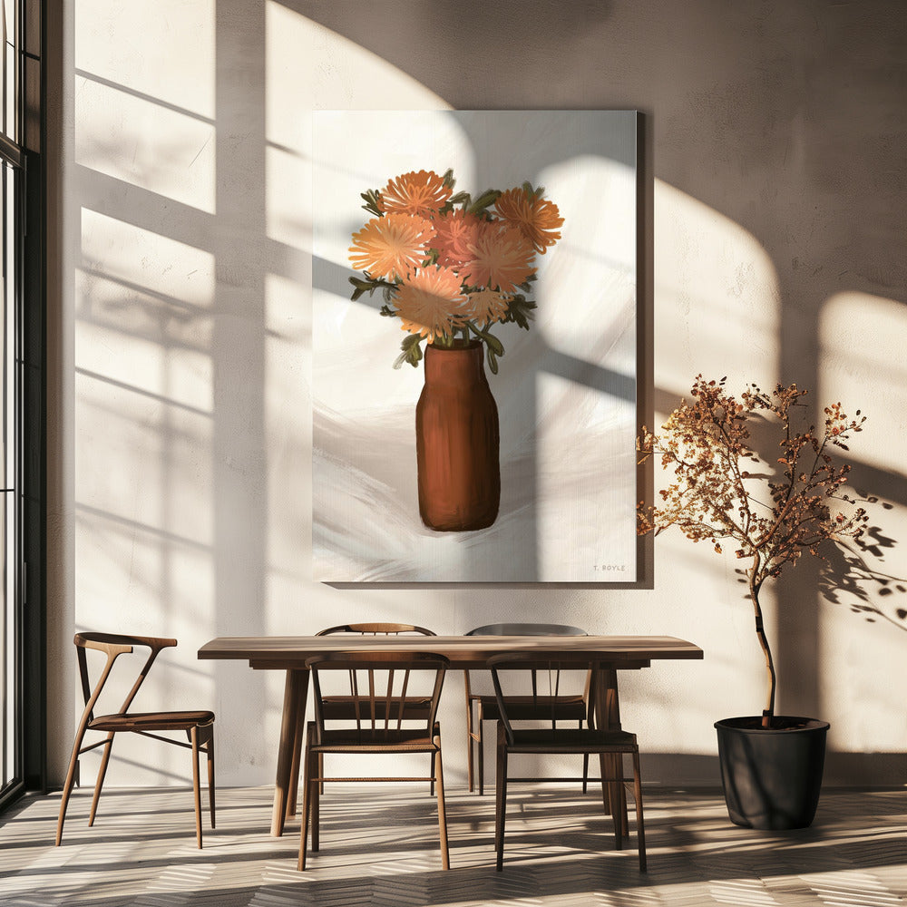 Vaas met bloemen in perzik | Canvas