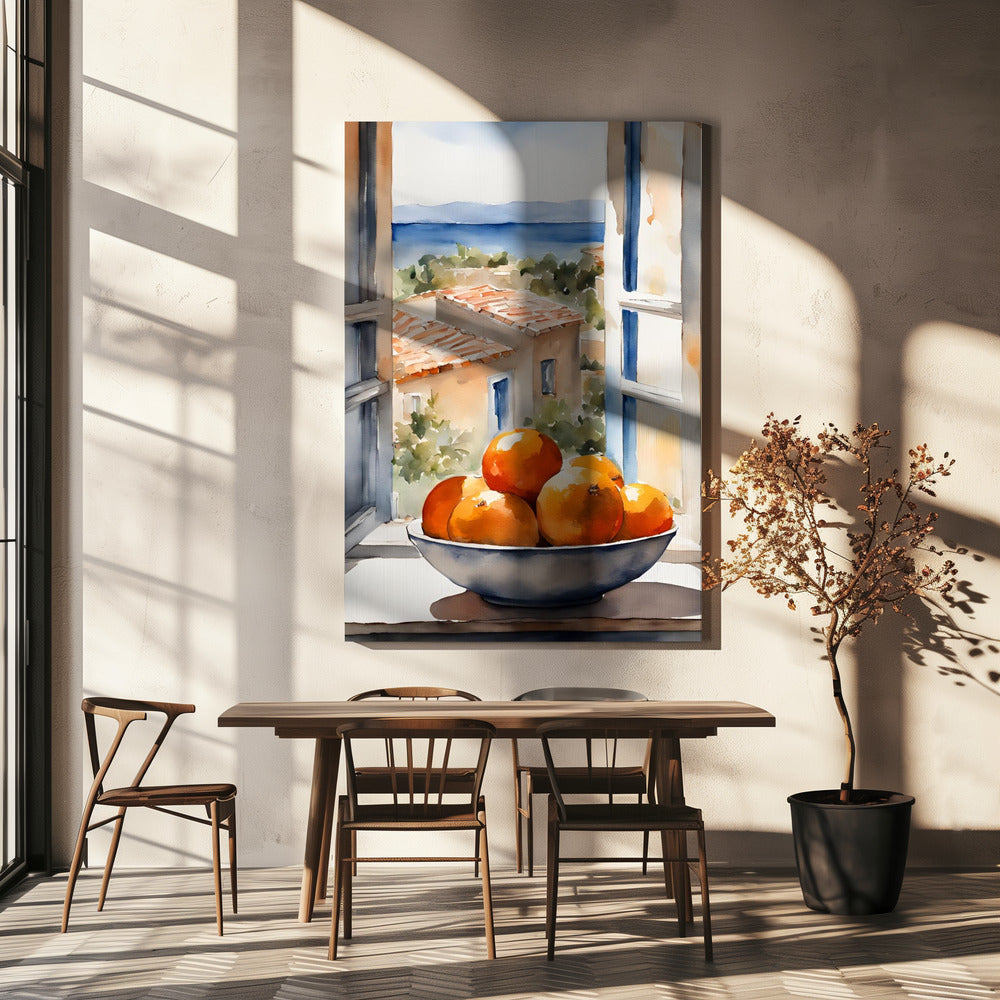 Oranjeschale in Fenster | Canvas