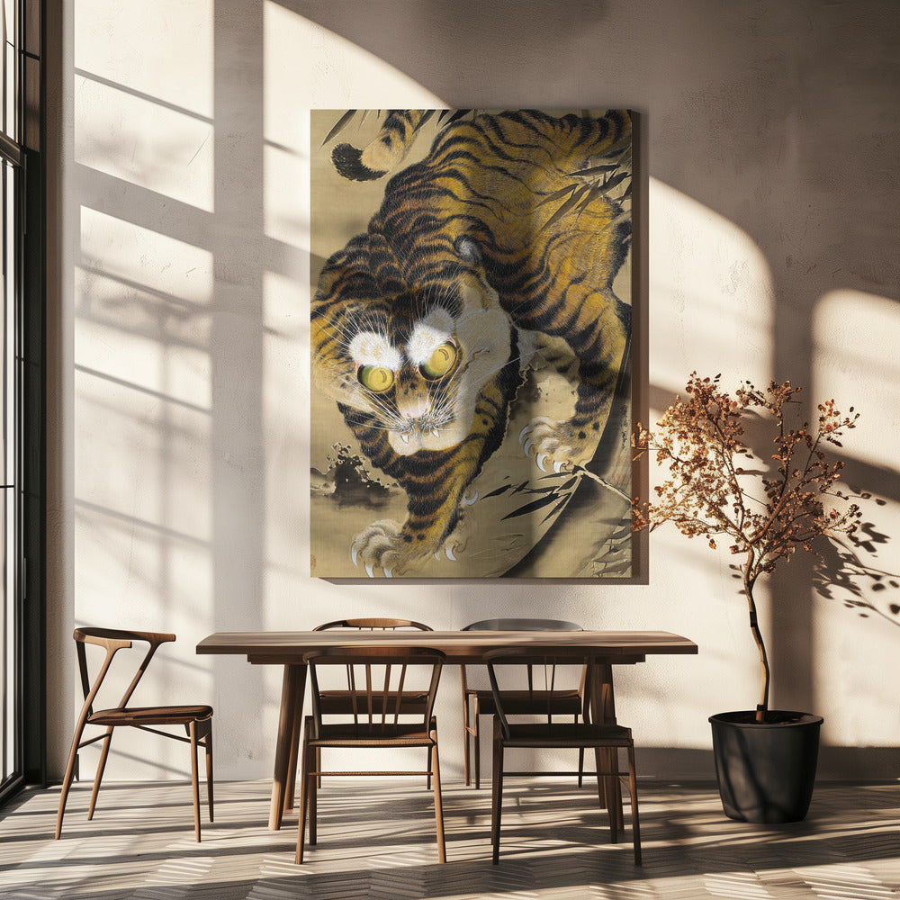 Tijger die uit bamboe tevoorschijn komt (18e eeuw) | Canvas