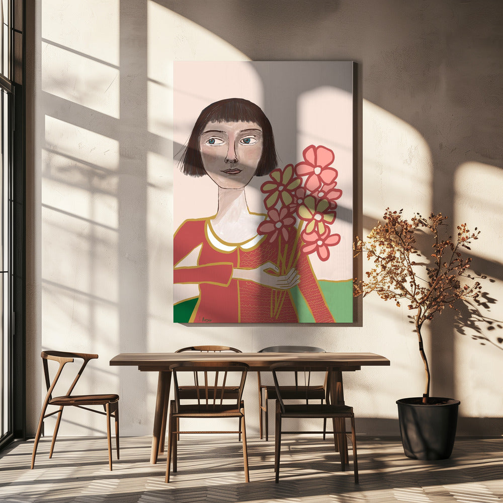 Vrouw met bloemen | Canvas