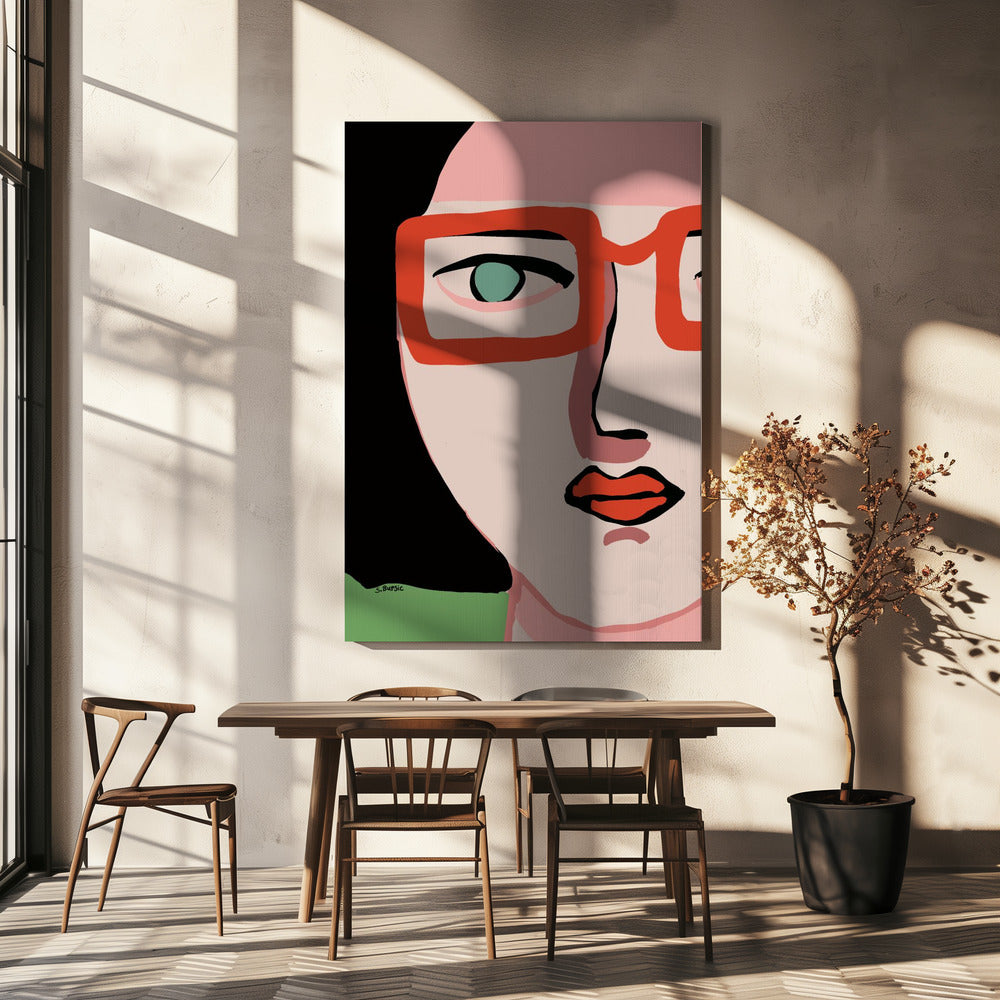 Dame met rode bril | Canvas