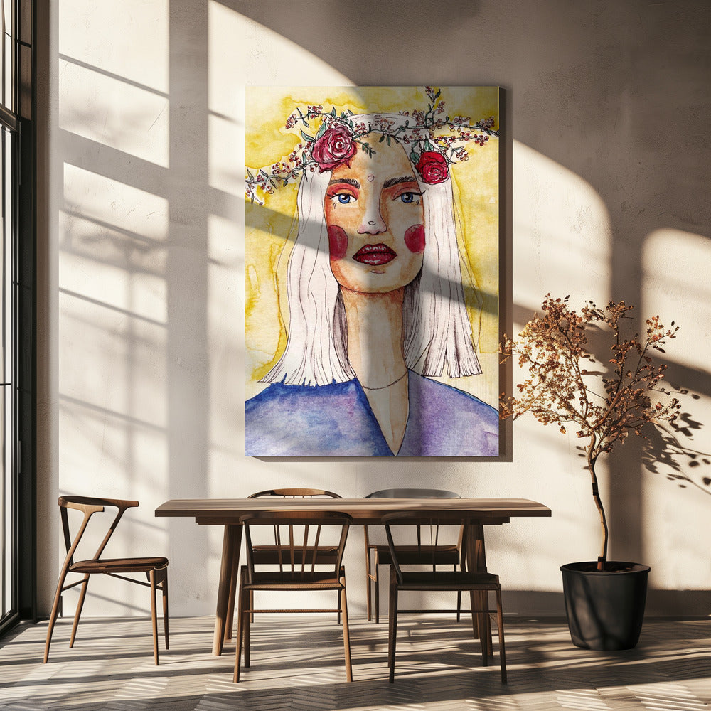 Dame met bloemenkrans | Canvas