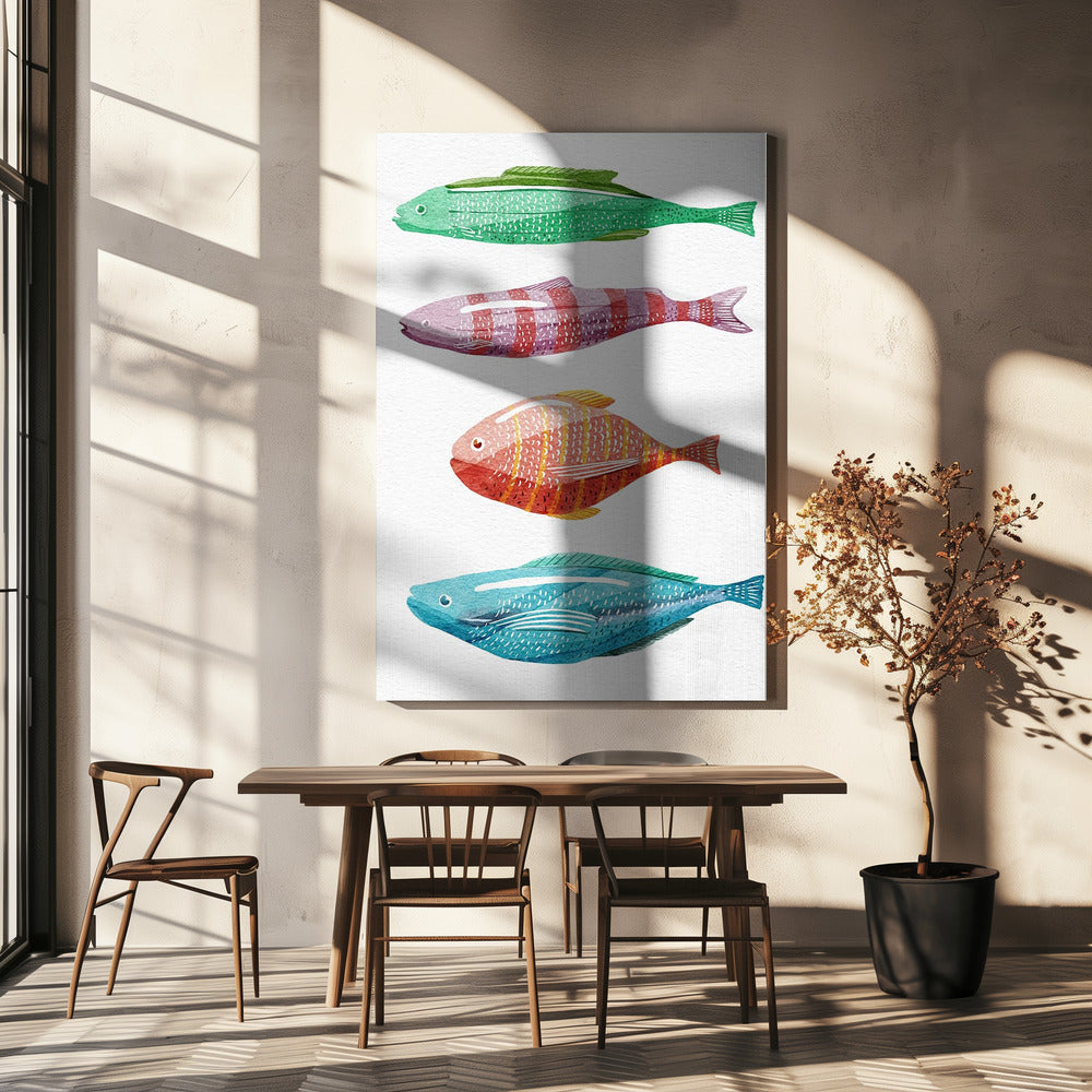 Vier kleurrijke vissen | Canvas