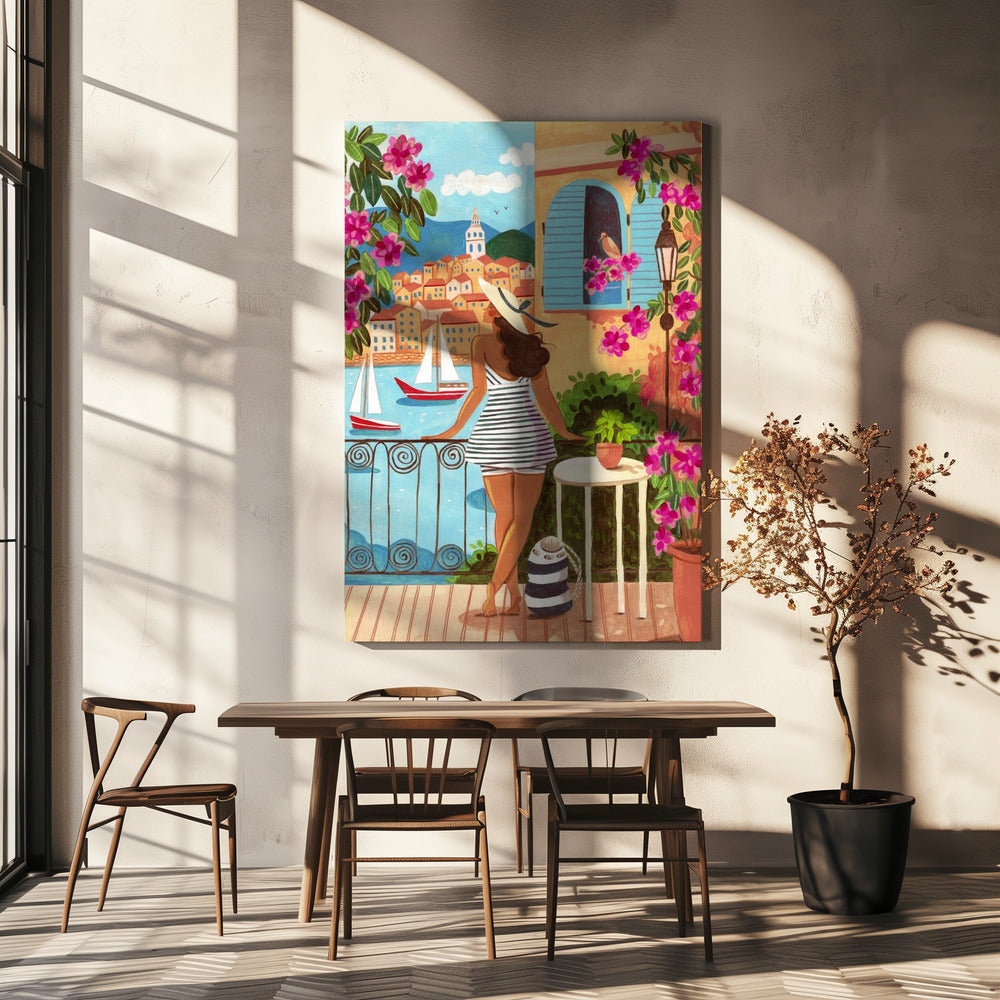 Travel poster woman in Saint-Tropez, France | Canvas