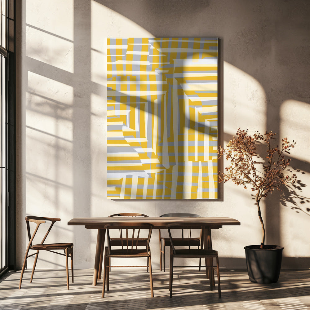 Gele lijn en streep met grijze variatie | Canvas
