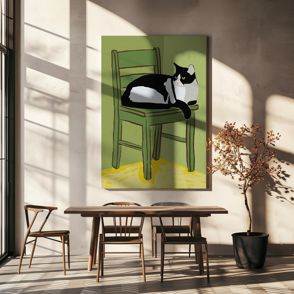 Tuxedo kat zittend op stoel | Canvas