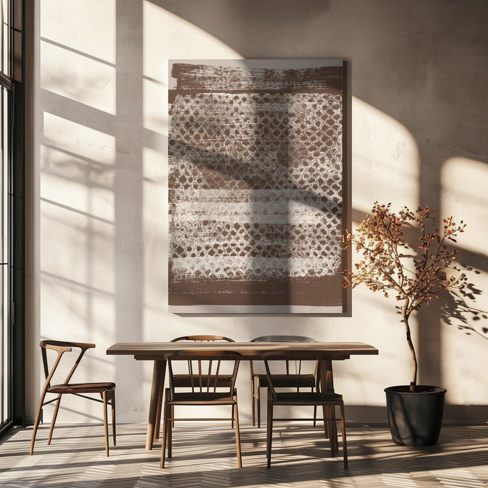 Neutral Pattern. White monotype texture on brown. | Canvas