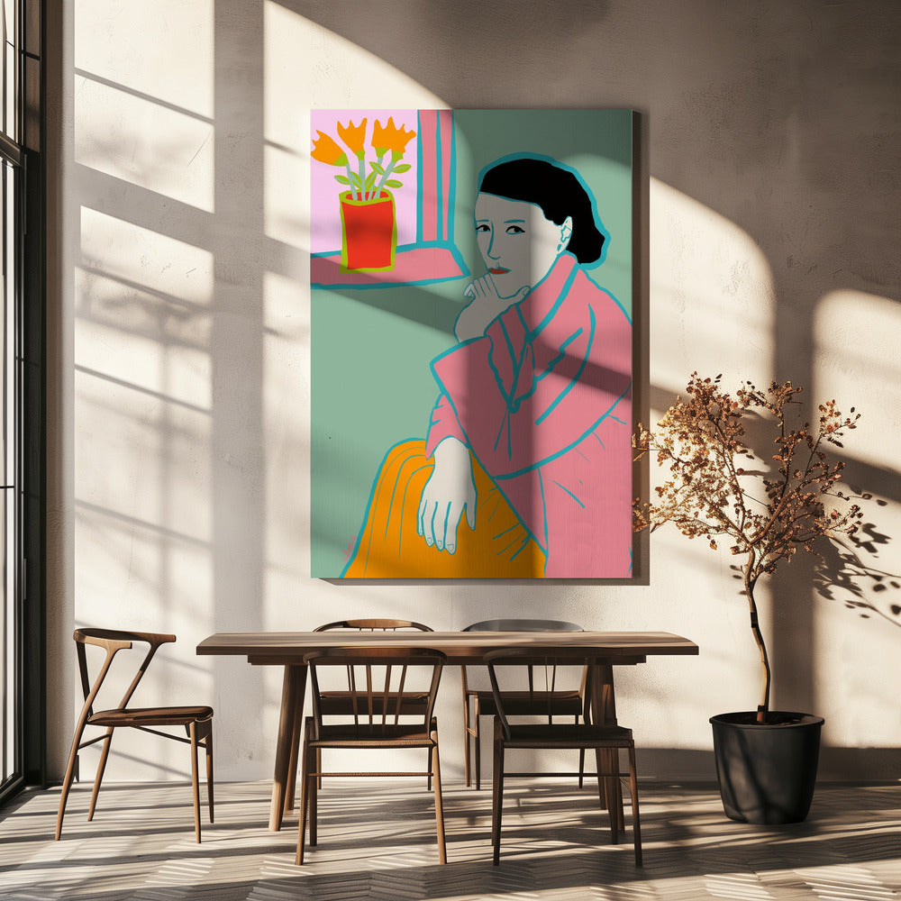 Dame in het roze | Canvas