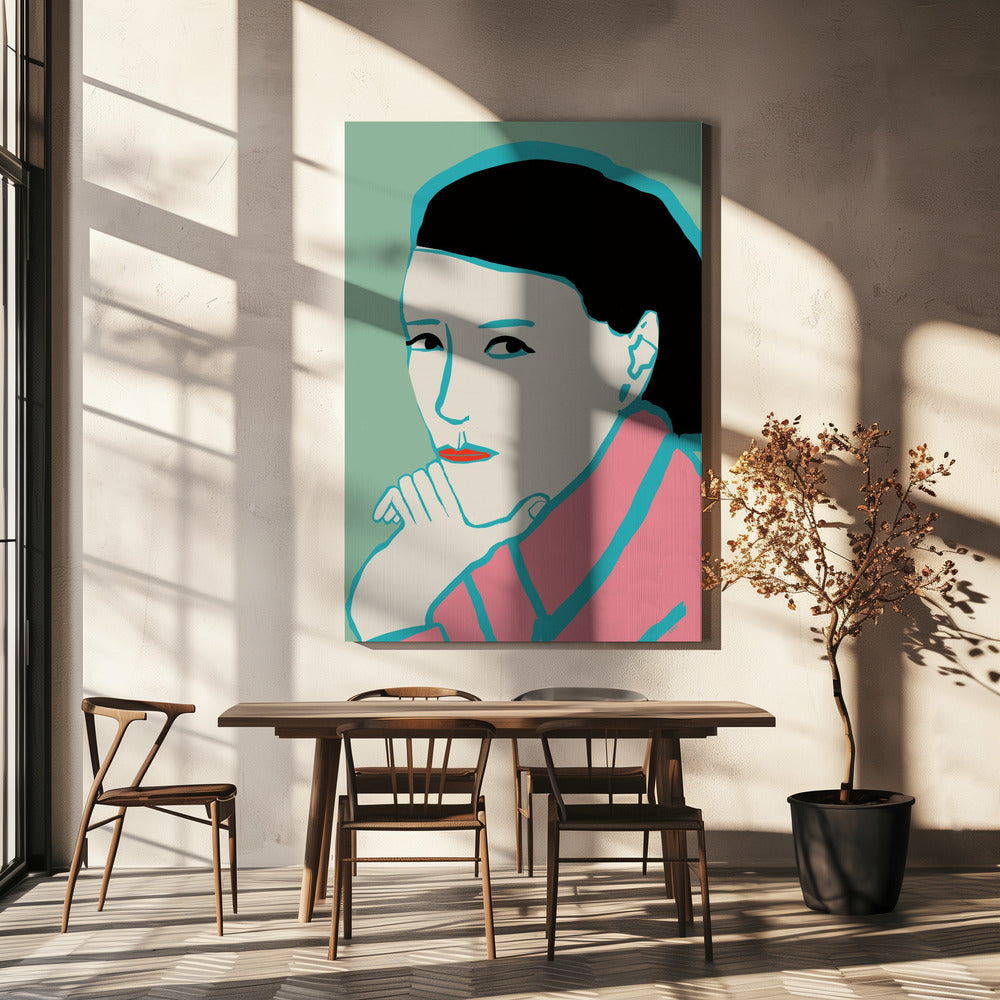 Vrouw kijkt | Canvas