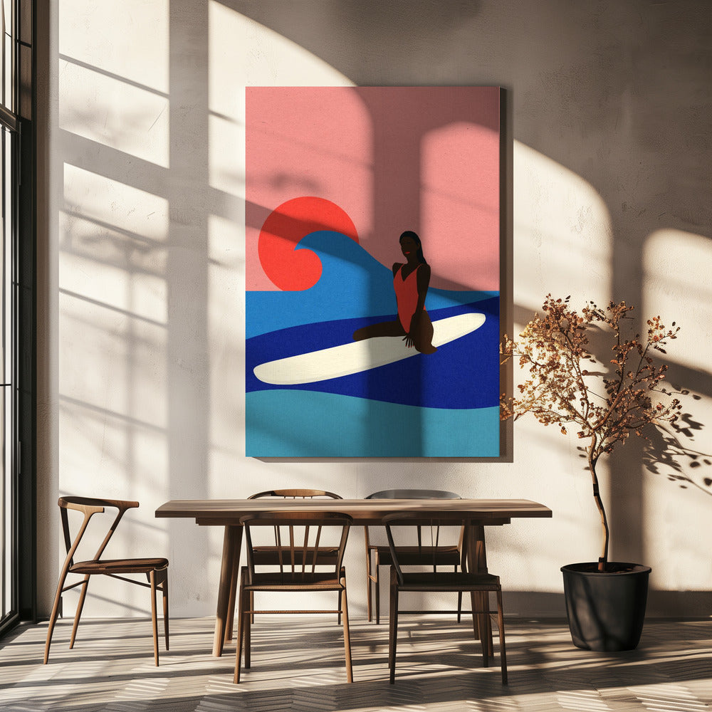 Meisje op een surfplank | Canvas