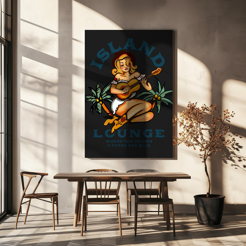 Island Lounge Tropical Pin Up Girl speelt gitaar | Canvas