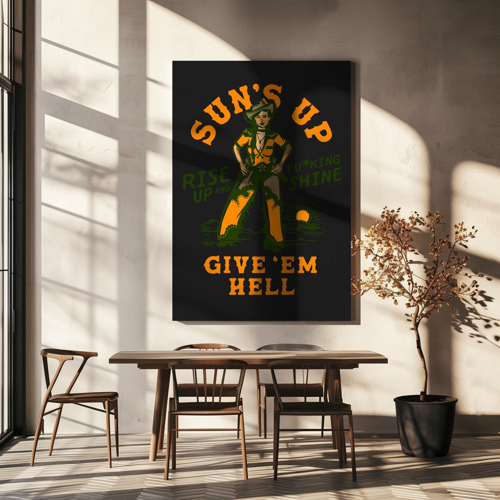 Zonsopgang, opkomen en verdomd schijnen Wild West Cowgirl | Canvas