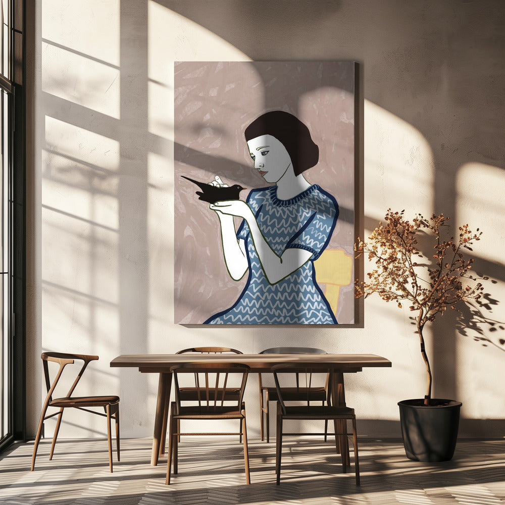 Vogelvrouw zittend | Canvas