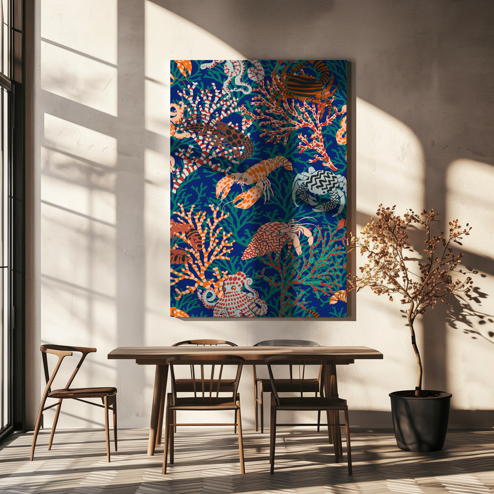 Levendig koraalrifblauw en oranje patroon | Canvas
