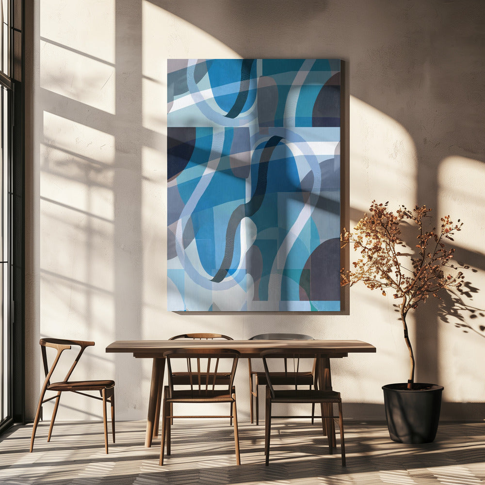 Abstracte blauwe en neutrale wervelende vormen 2 | Canvas
