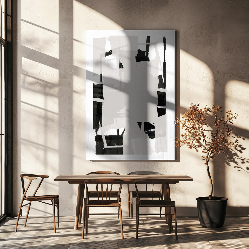 Zwart-wit abstracte compositie nr. 6 | Canvas