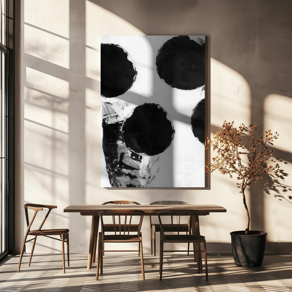 Zwart-witte abstracte stippen 4 | Canvas