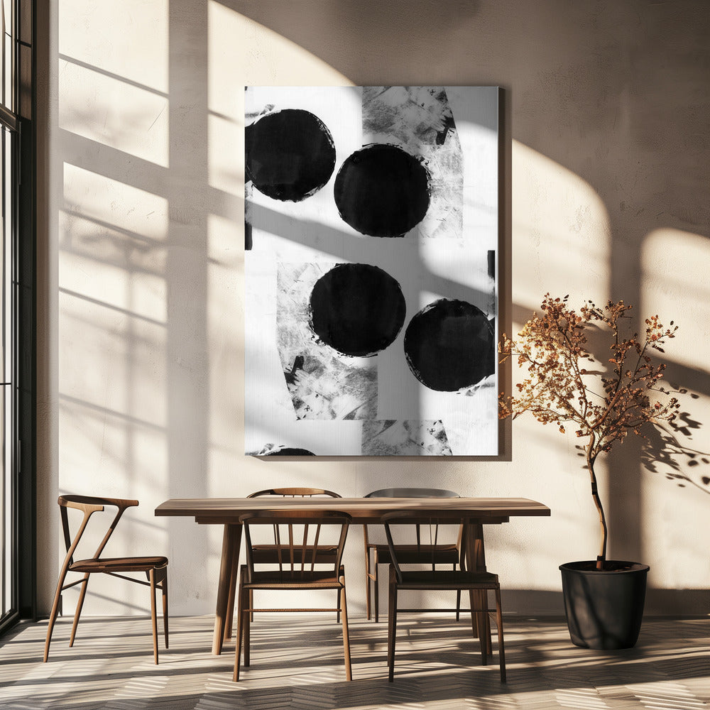 Zwart-witte abstracte stippen 6 | Canvas
