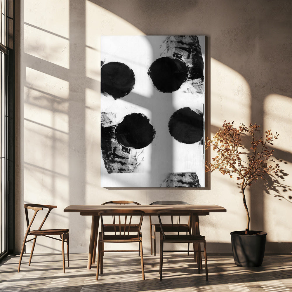 Zwart-witte abstracte stippen 7 | Canvas