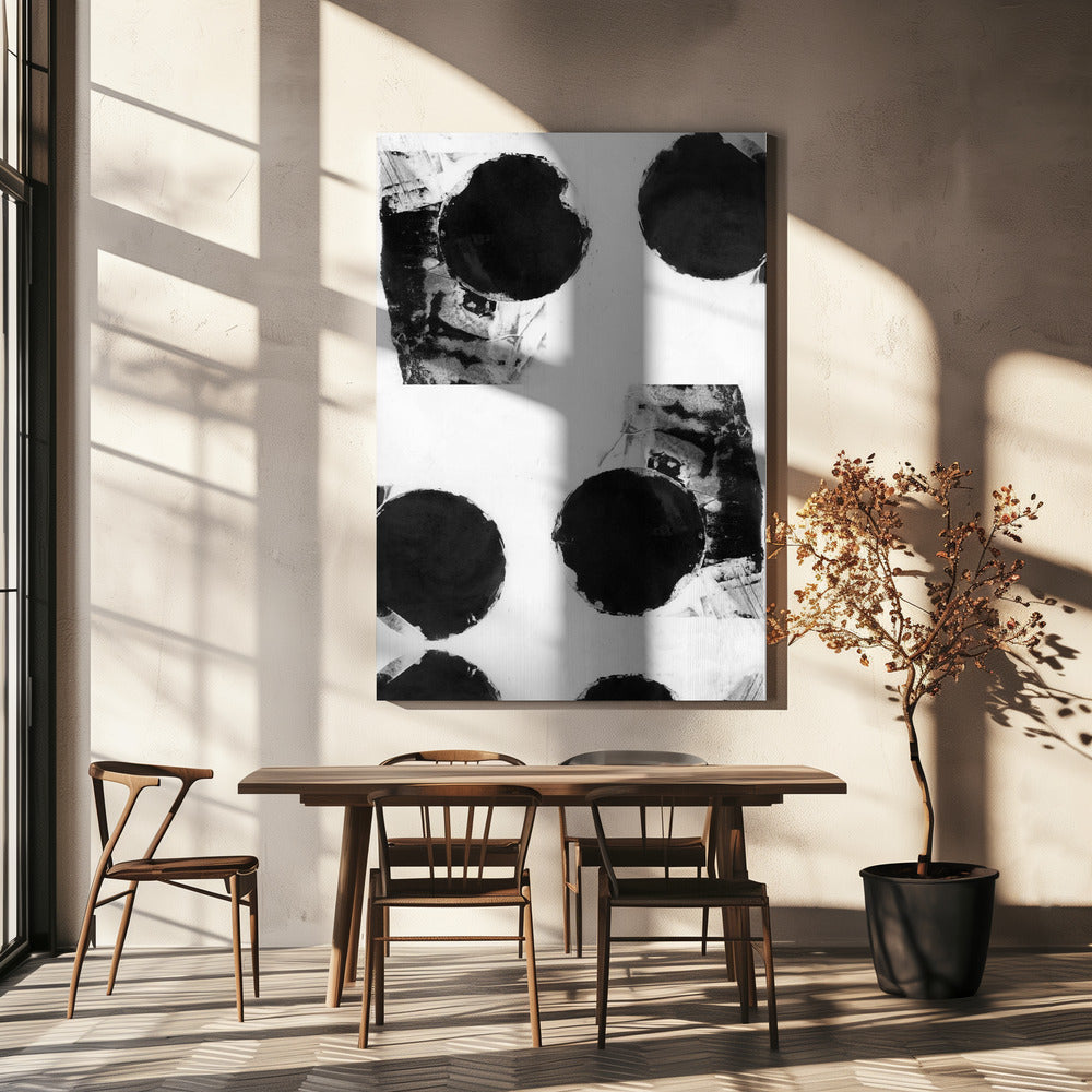 Zwart-witte abstracte stippen 8 | Canvas