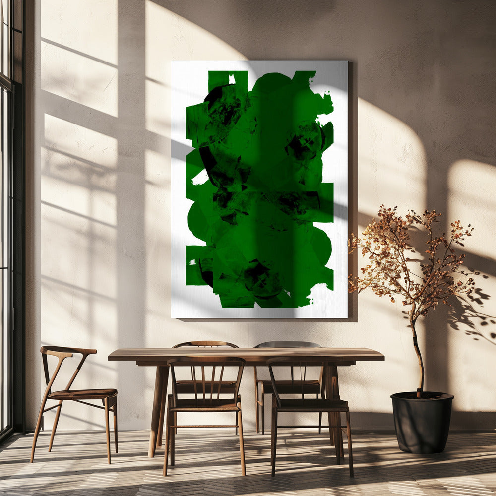 Groen en zwart abstracte compositie nr. 1 | Canvas