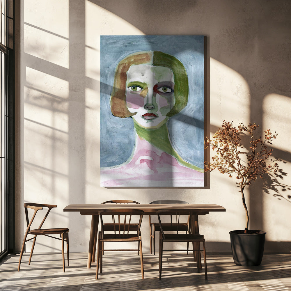 Dame met bobkapsel Grijze achtergrond | Canvas