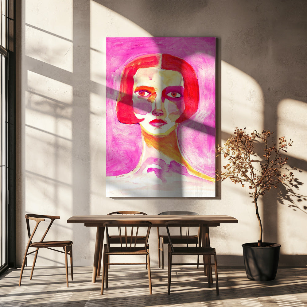 Dame met bobkapsel Felroze | Canvas