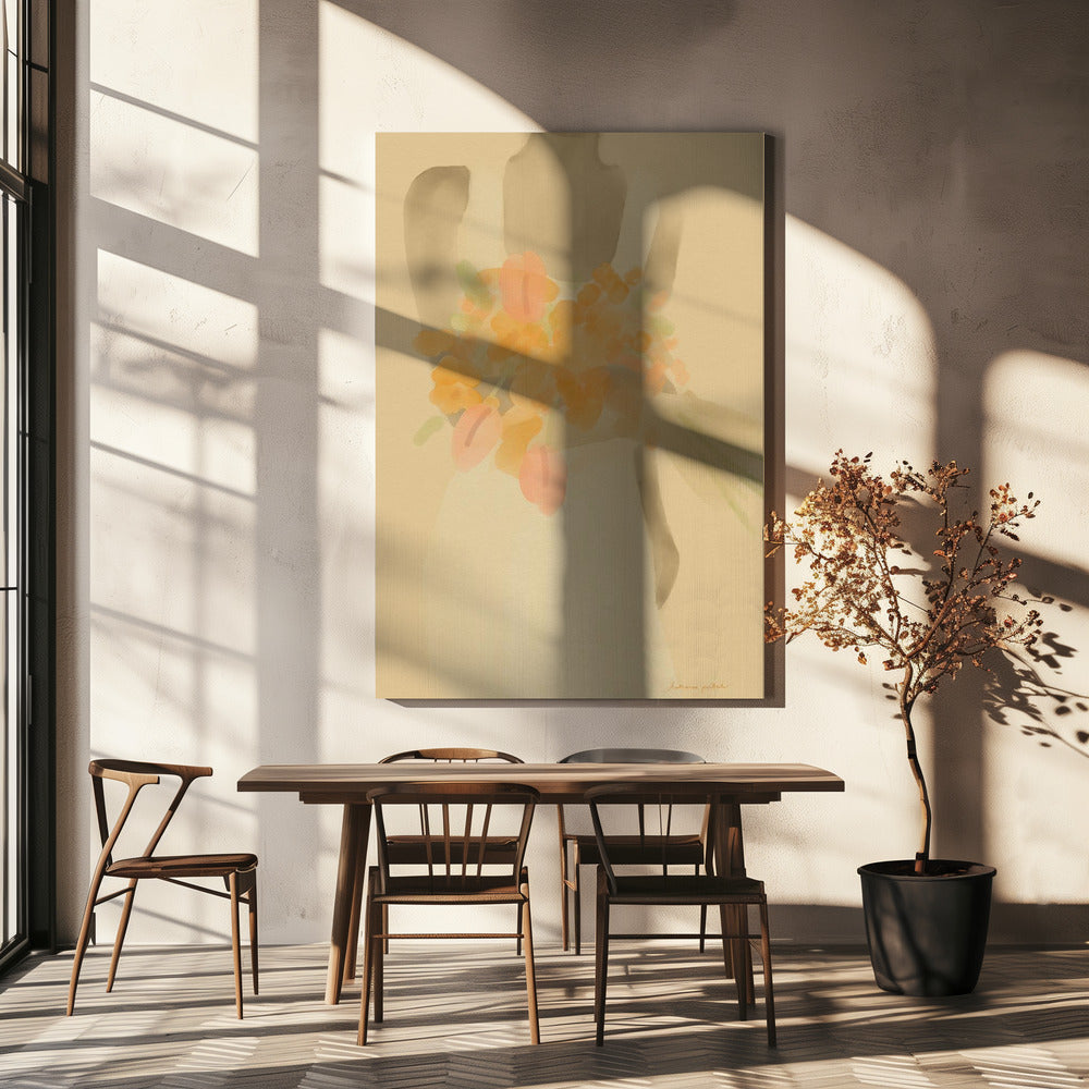 Meisje met oranje bloemen | Canvas